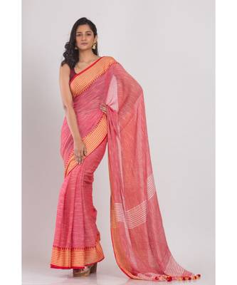 Rose Red Soft Cotton Handloom Saree 1