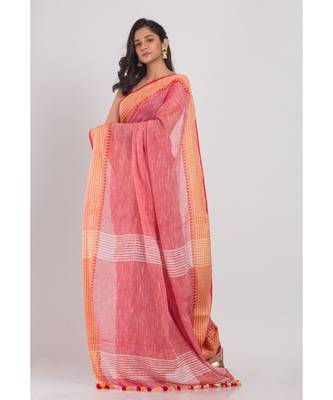 Rose Red Soft Cotton Handloom Saree 2