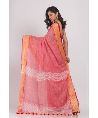 Rose Red Soft Cotton Handloom Saree 3