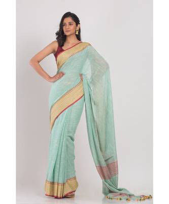 Baby Blue Soft Cotton Handloom Saree 1