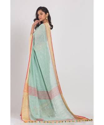 Baby Blue Soft Cotton Handloom Saree 3