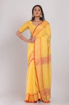Yellow Soft Cotton Handloom Saree