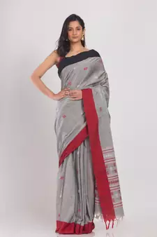 Grey Handloom Cotton Saree