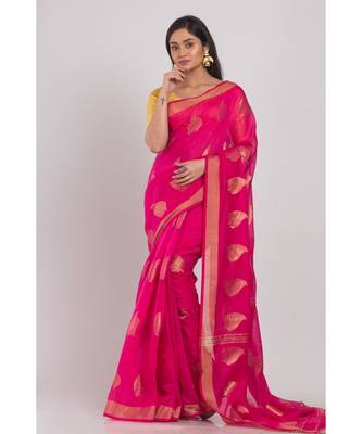 All Over Jecquard Jori Work Rani Pink Handloom Saree 1