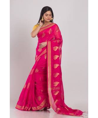 All Over Jecquard Jori Work Rani Pink Handloom Saree 2