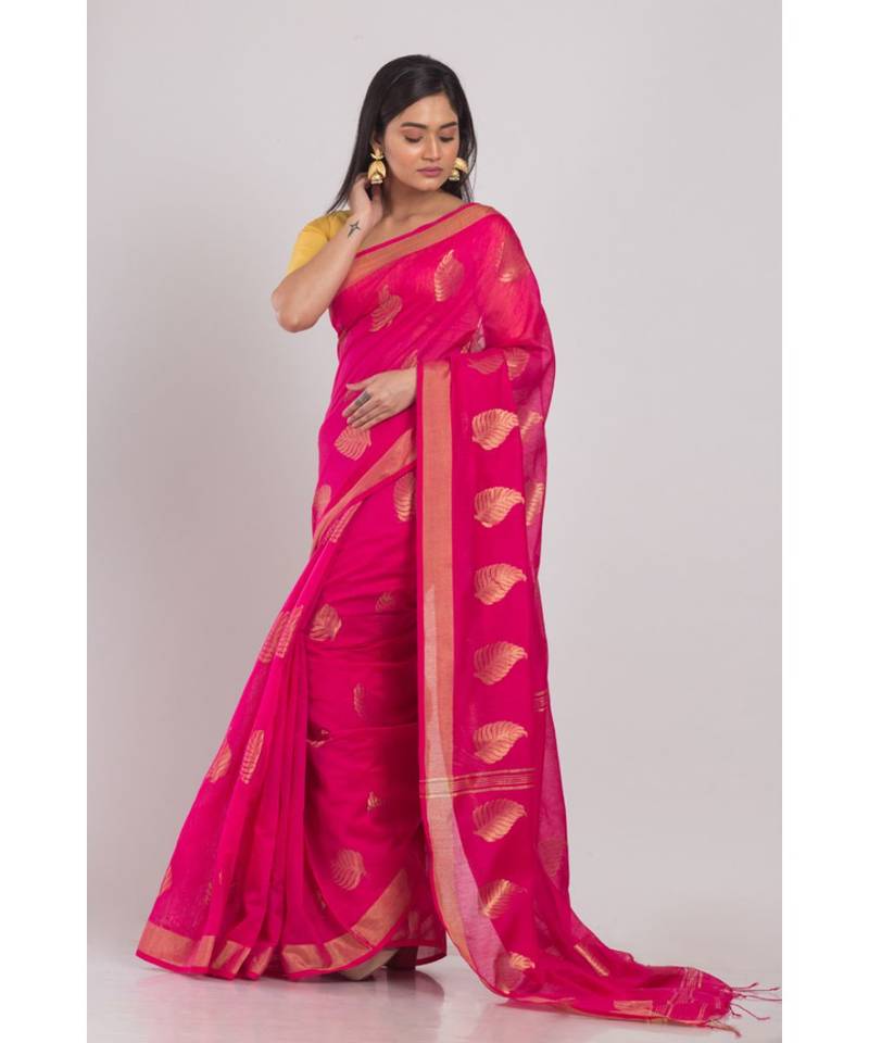 All Over Jecquard Jori Work Rani Pink Handloom Saree