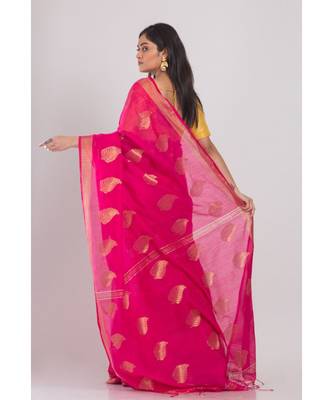 All Over Jecquard Jori Work Rani Pink Handloom Saree 3
