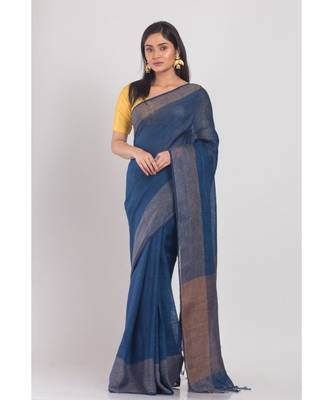 Navy Blue Handloom Linen-Saree 1