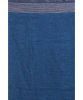 Navy Blue Handloom Linen-Saree 4