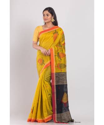 Yellow Blended Cotton Jamdani-Saree 1