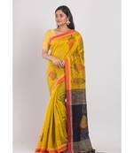 Yellow Blended Cotton Jamdani-Saree
