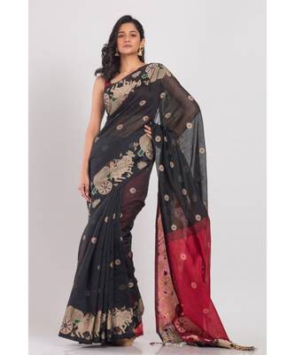 All Over Jecquard Work Black Handloom Saree 1