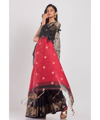 All Over Jecquard Work Black Handloom Saree 2