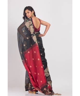 All Over Jecquard Work Black Handloom Saree 3