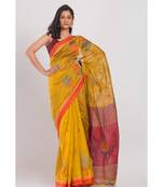 Yellow Blended Cotton Jamdani-Saree