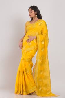All Over Jecquard Jori Work Yellow Handloom Saree