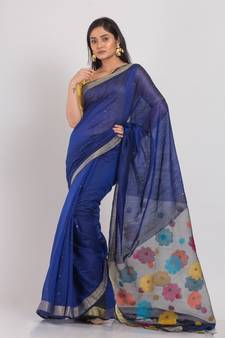 Blue Handloom Blended Cotton Saree