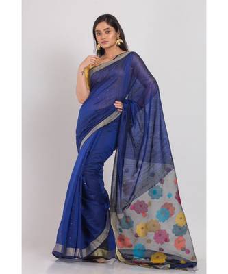 Black Blended Cotton Handloom Jamdani-Sarees 1