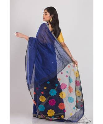 Black Blended Cotton Handloom Jamdani-Sarees 2