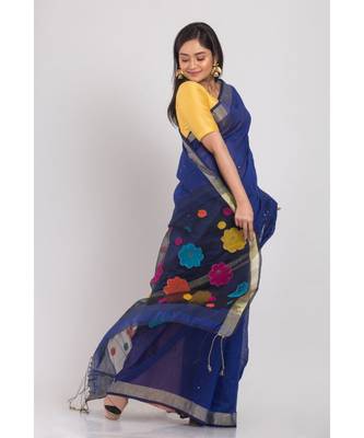 Black Blended Cotton Handloom Jamdani-Sarees 3