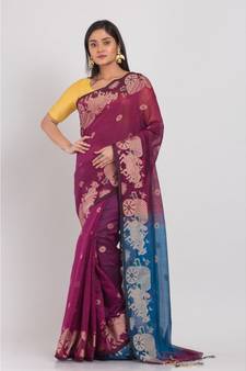 All Over Jecquard Work Magenta Blended Cotton Handloom Saree