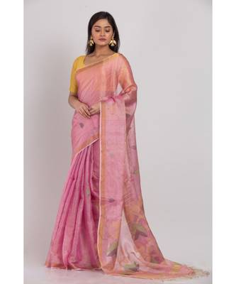 Pink Tussar Silk Handloom Jamdani-Sarees 2