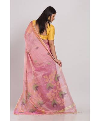 Pink Tussar Silk Handloom Jamdani-Sarees 3