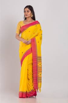 Yellow Handloom Jamdani Cotton Saree