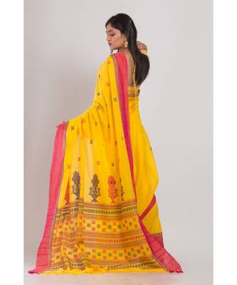 Yellow Handloom Jamdani Cotton Saree 3