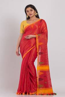 Pumpkin Soft Cotton Handwoven Cotton Saree
