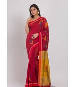 Red Blended Cotton Handloom Jamdani-Sarees