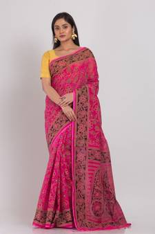 Blended Cotton Printed Designer Pink Saree