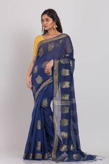 All Over Jecquard Jori Work Navy Blue Handloom Saree