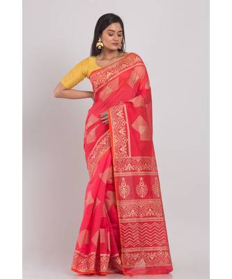 Indian Red Handloom Festive Saree 1