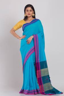 Blue Handloom Cotton Saree