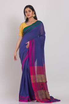 Indigo Handloom Cotton Saree