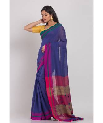 Indigo Handloom Cotton Saree 2