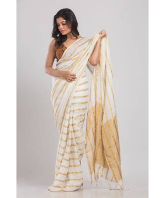 White Linen Handloom Saree 2