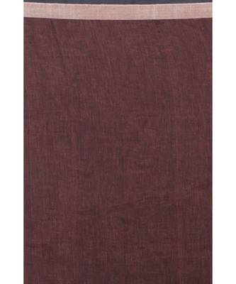 Brown Linen-Saree With Silver Zori Pallu And Border 4