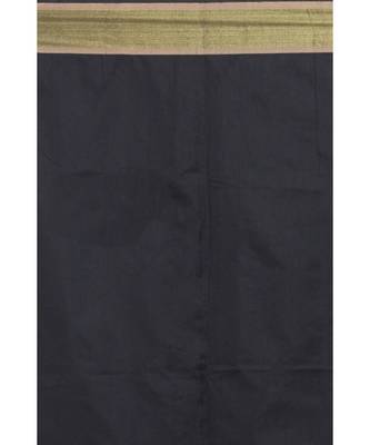 Black Blended Cotton Handloom Saree Golden Pallu 3
