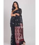 Black Cotton Linen Handloom Saree