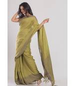 Metallic Yellow Handloom Linen-Saree