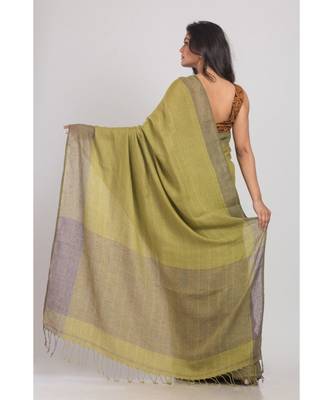 Metallic Yellow Handloom Linen-Saree 2