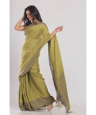 Metallic Yellow Handloom Linen-Saree 4