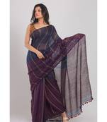 All Over Kantha Work Blue Linen-Saree