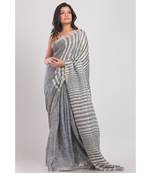 Gray Linen-Saree With Silver Zori Pallu And Border