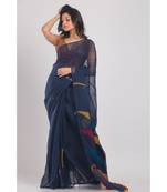 All Over Kantha Work Blue Linen-Saree