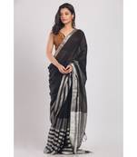 Black Linen-Saree With Silver Zori Pallu And Border