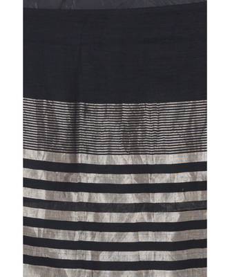 Black Linen-Saree With Silver Zori Pallu And Border 4