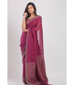 Rose Maroon Handloom Linen-Saree